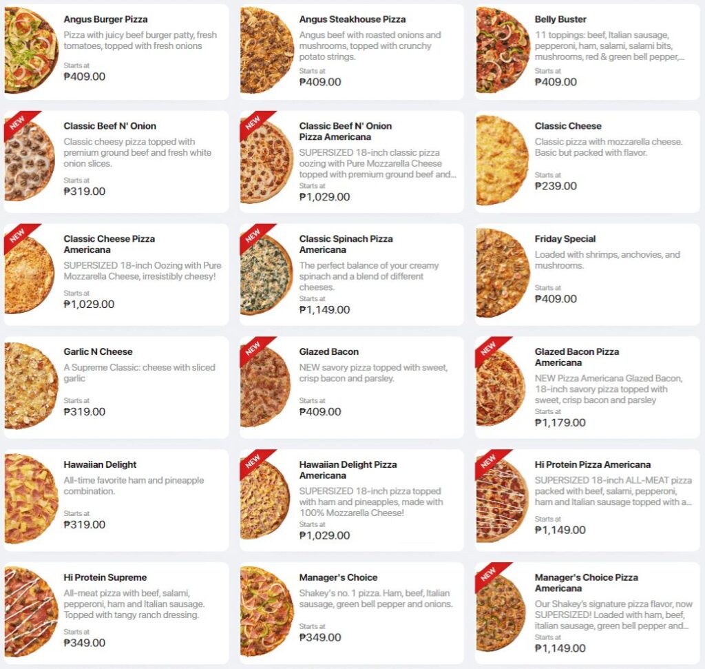Shakey's Pizza Menu Prices