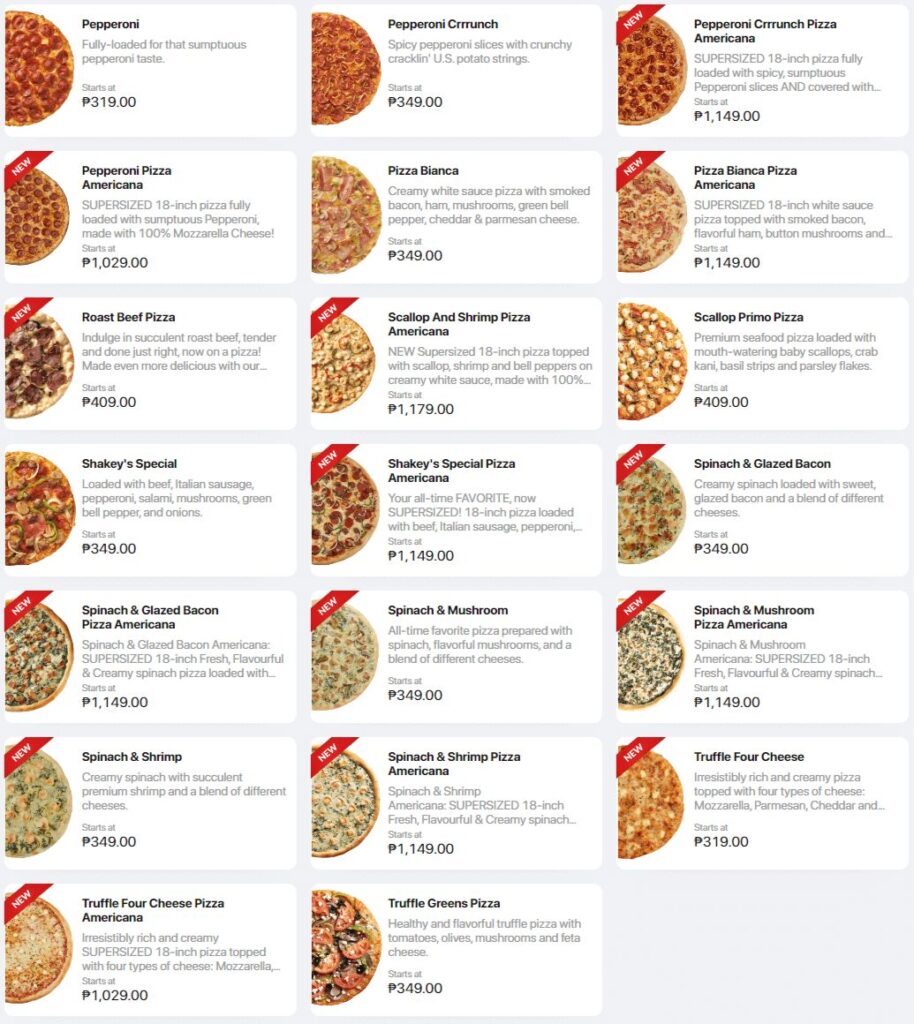 Shakey's Pizza Price List