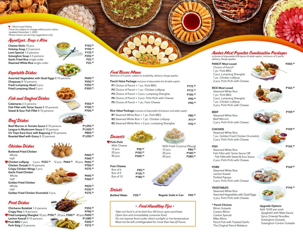 amber's menu price list