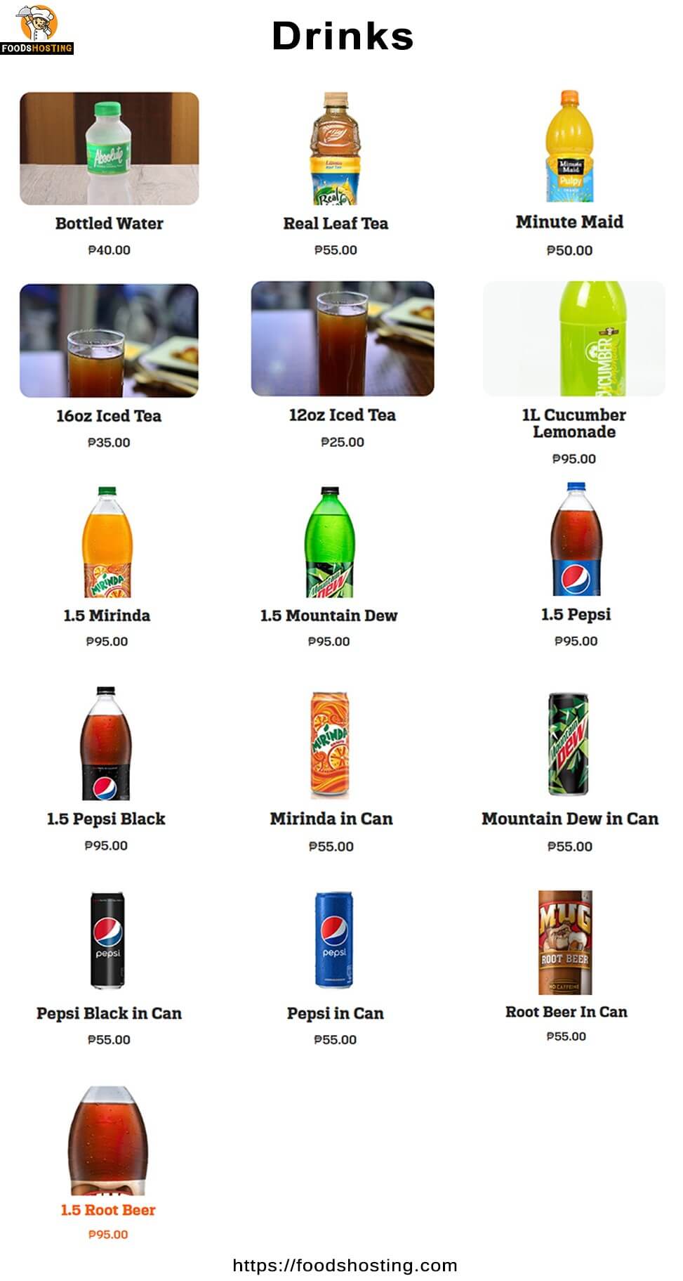 Angel’s Pizza Drinks Prices