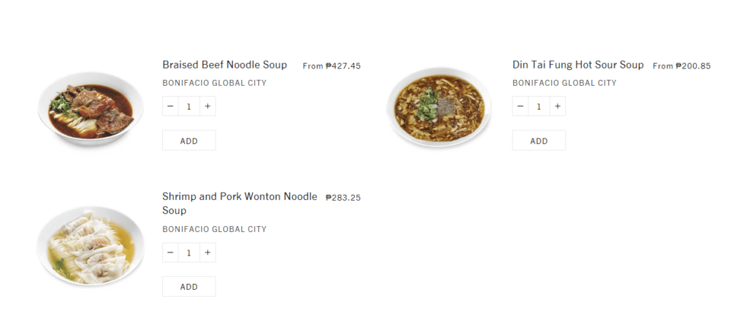 Din Tai Fung Soups & Noodle Soups Menu Prices