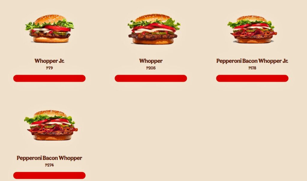 burger king whopper price