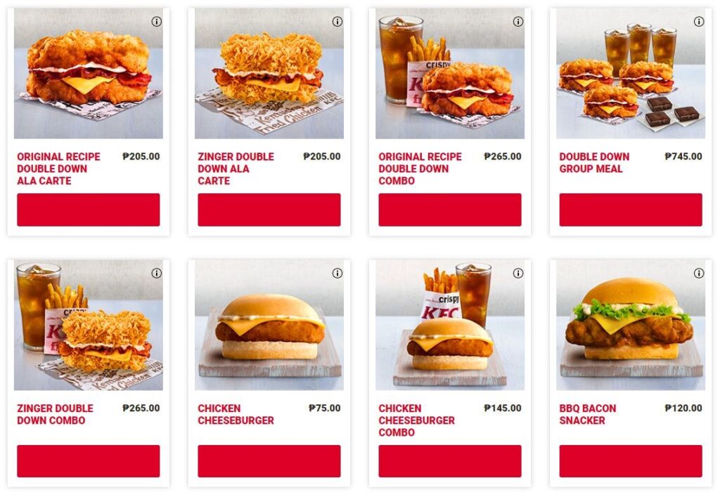 kfc menu sandwiches prices