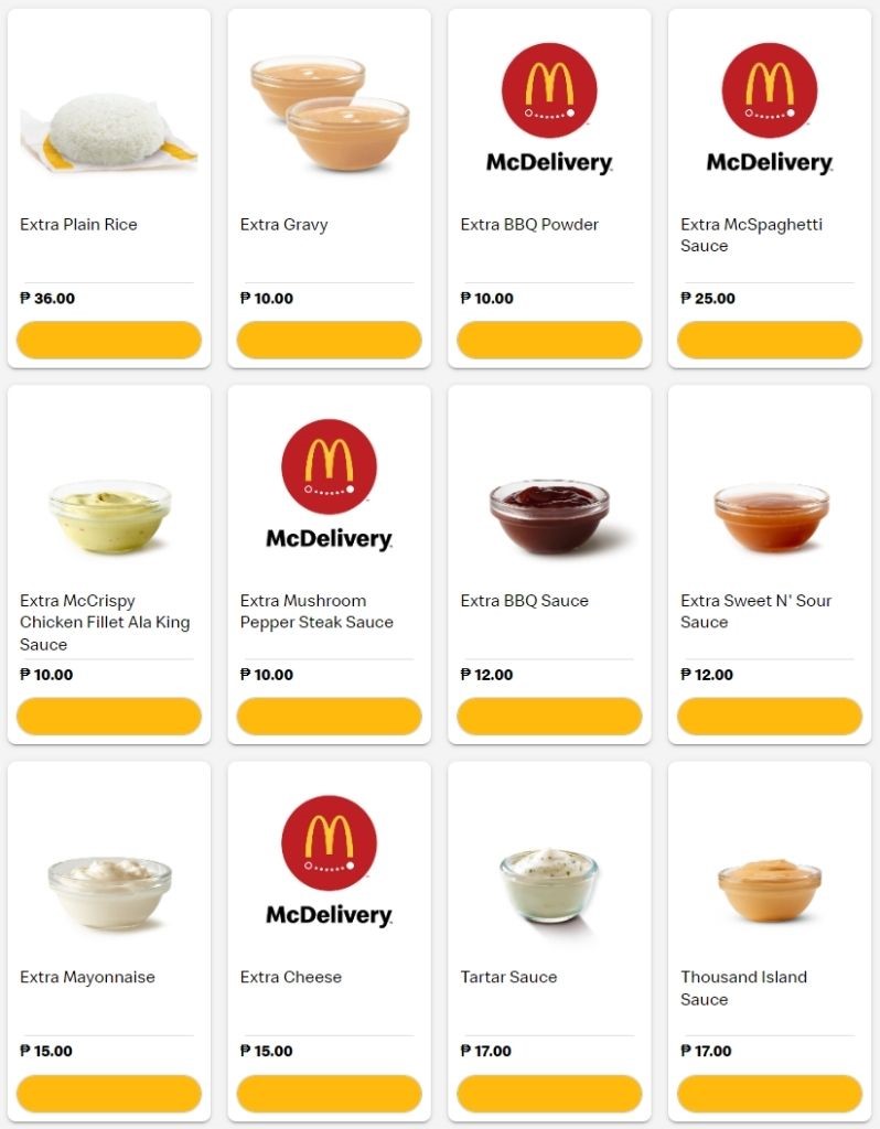 mcdonald's extras menu | mcdonald's extras price