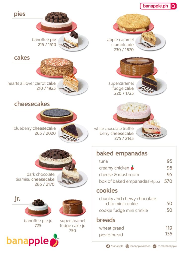 banapple cakes menu