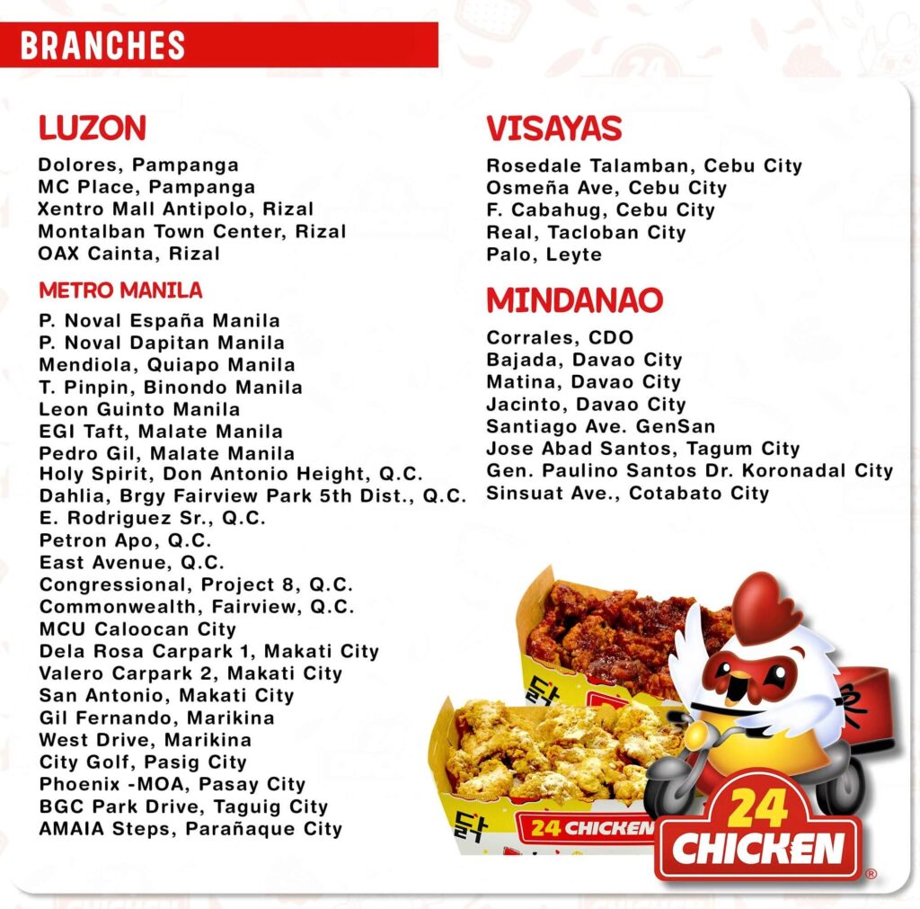 24 Chicken Philippines Branches