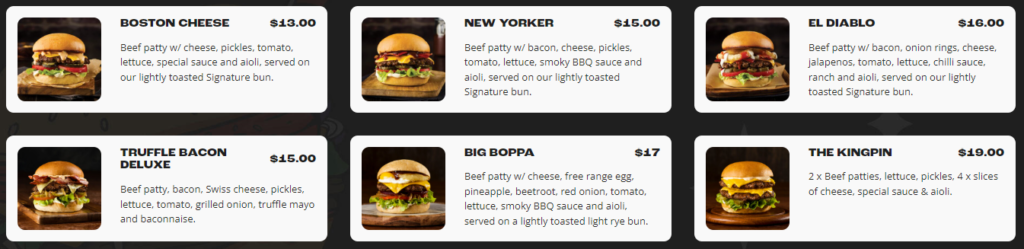 burger urger beef menu price