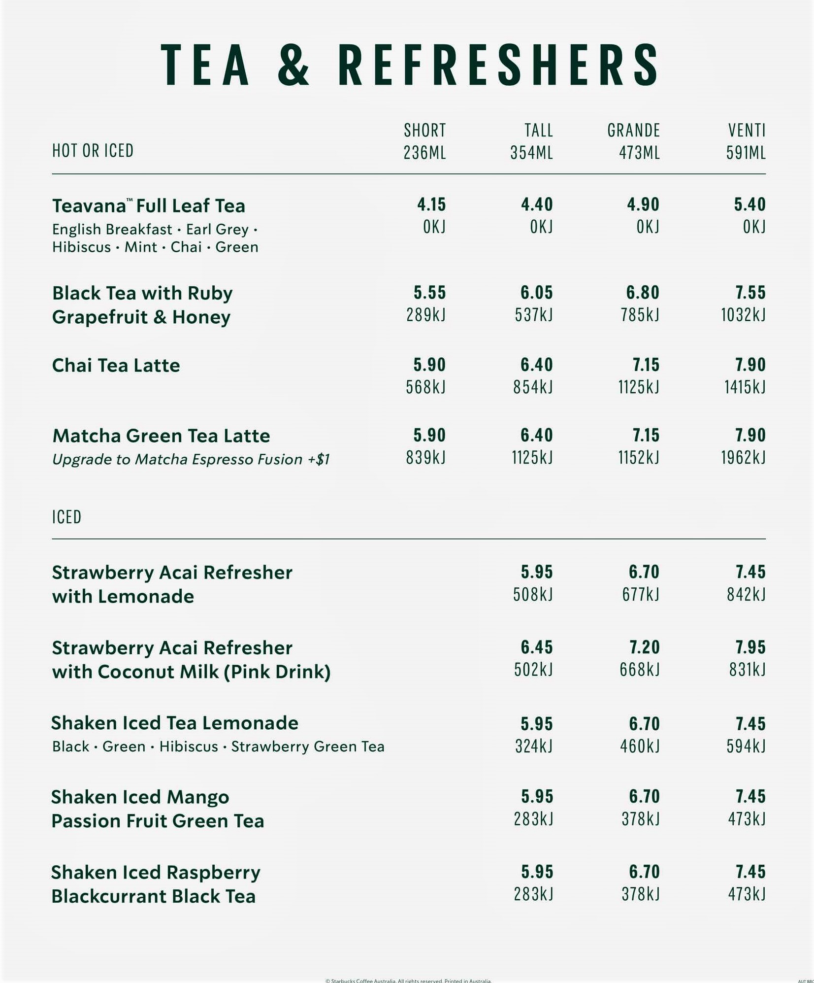 Starbucks Tea Price