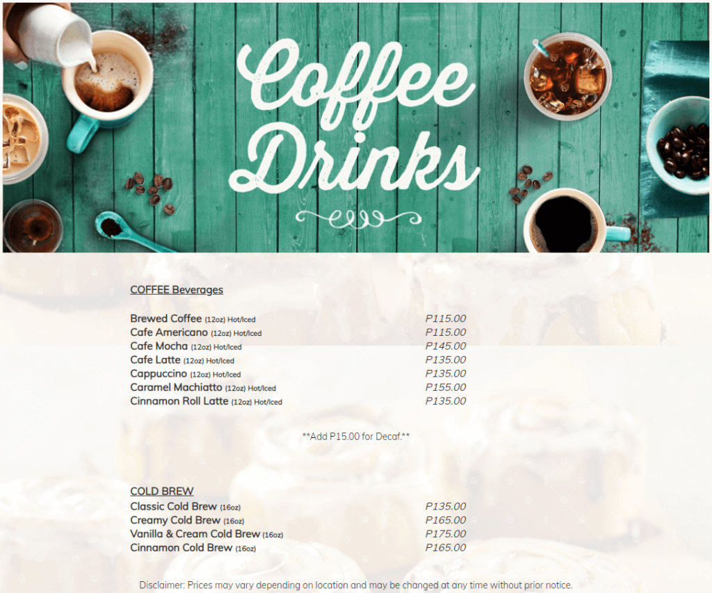 cinnabon coffee menu