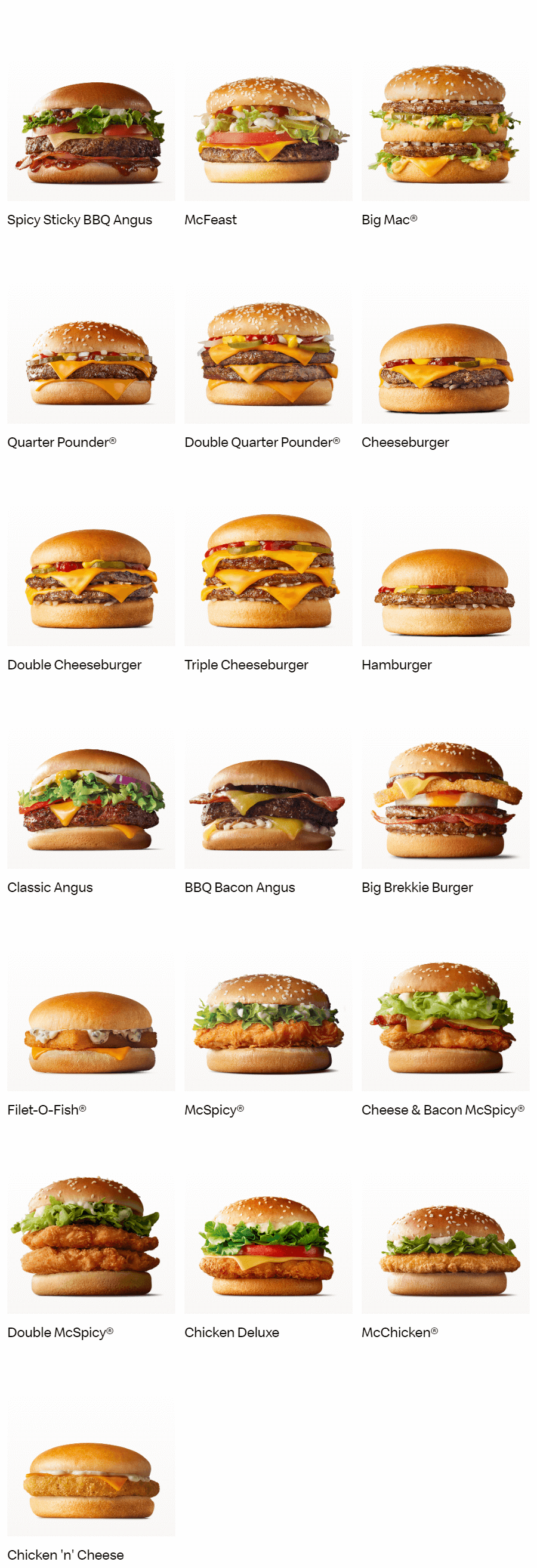mcdonald's burgers prices