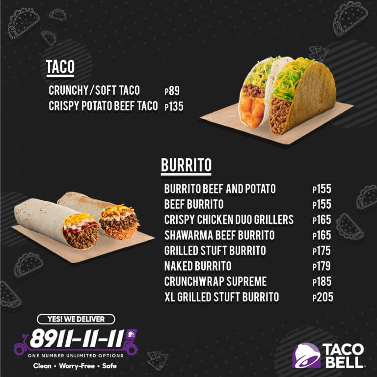 taco bell burrito menu prices, taco bell taco price