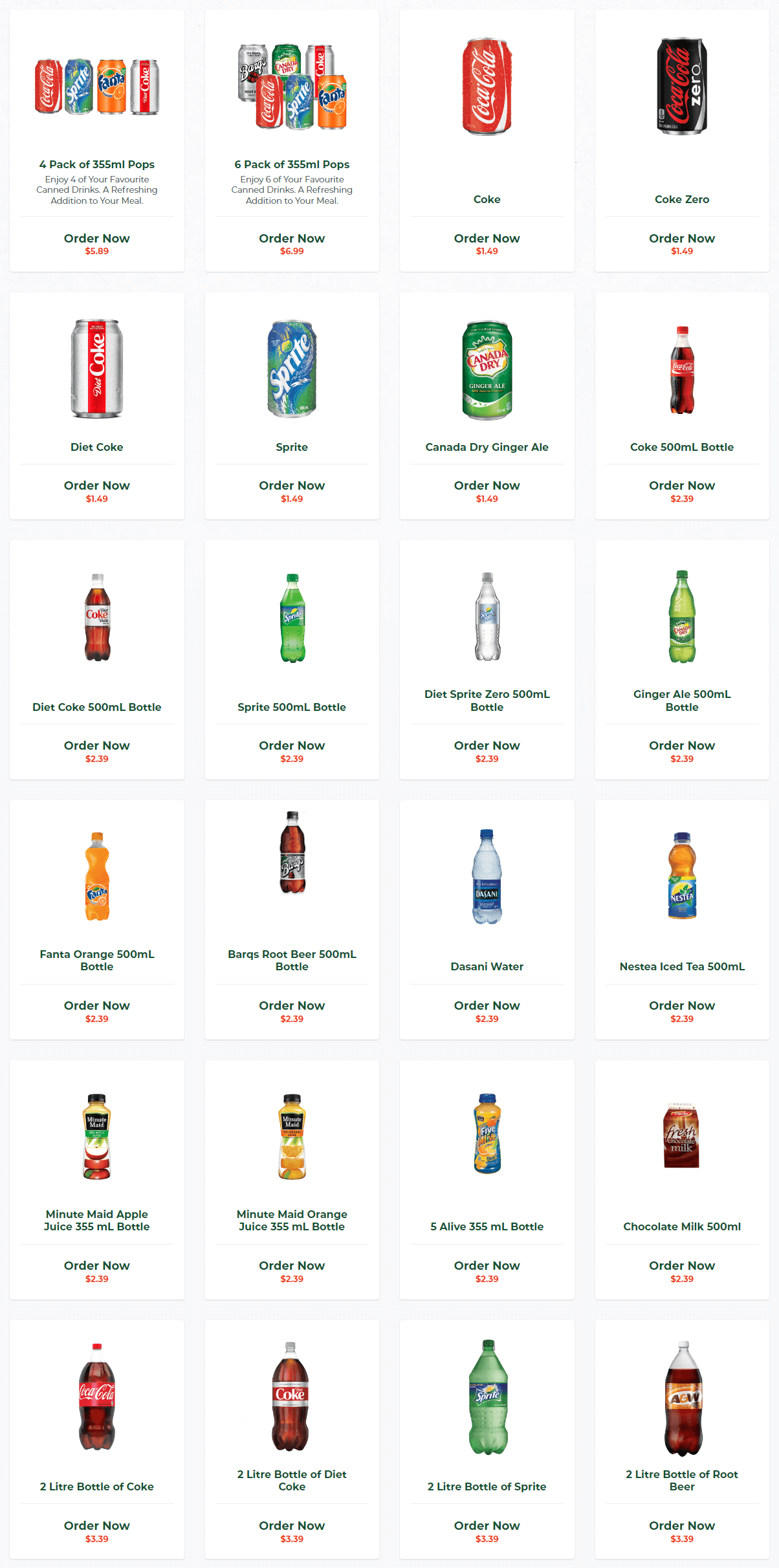 241 Pizza Drinks Prices