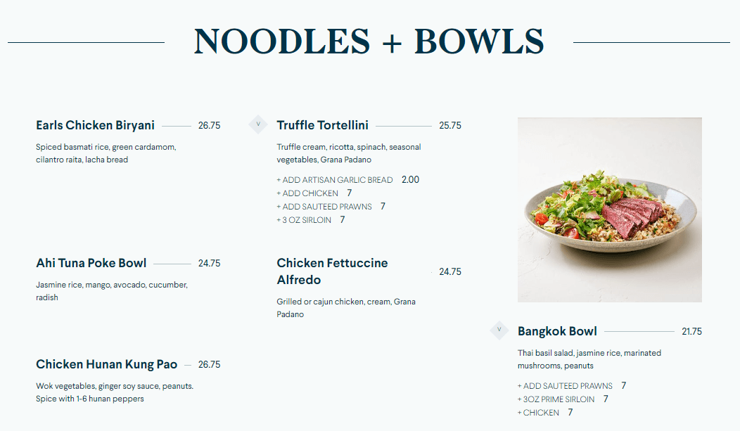 Earls Noodles And Bowls Prices