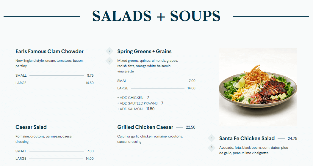 Earls Salads And Soups Prices