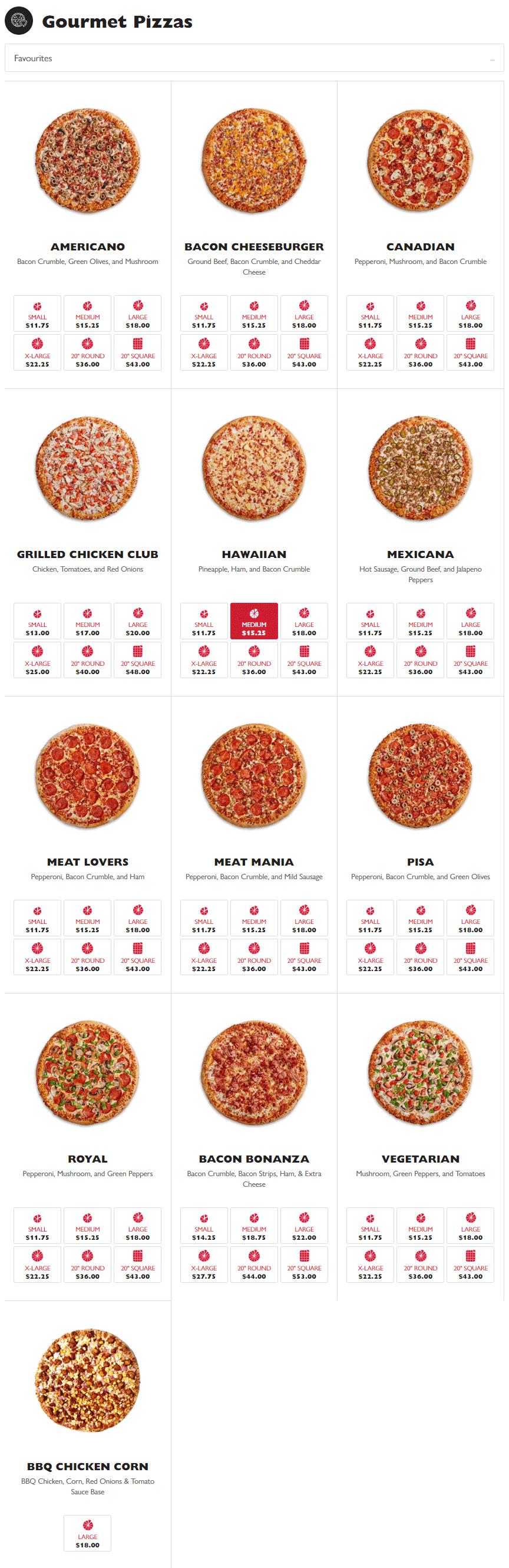 Gino’s Gourmet Pizzas Prices