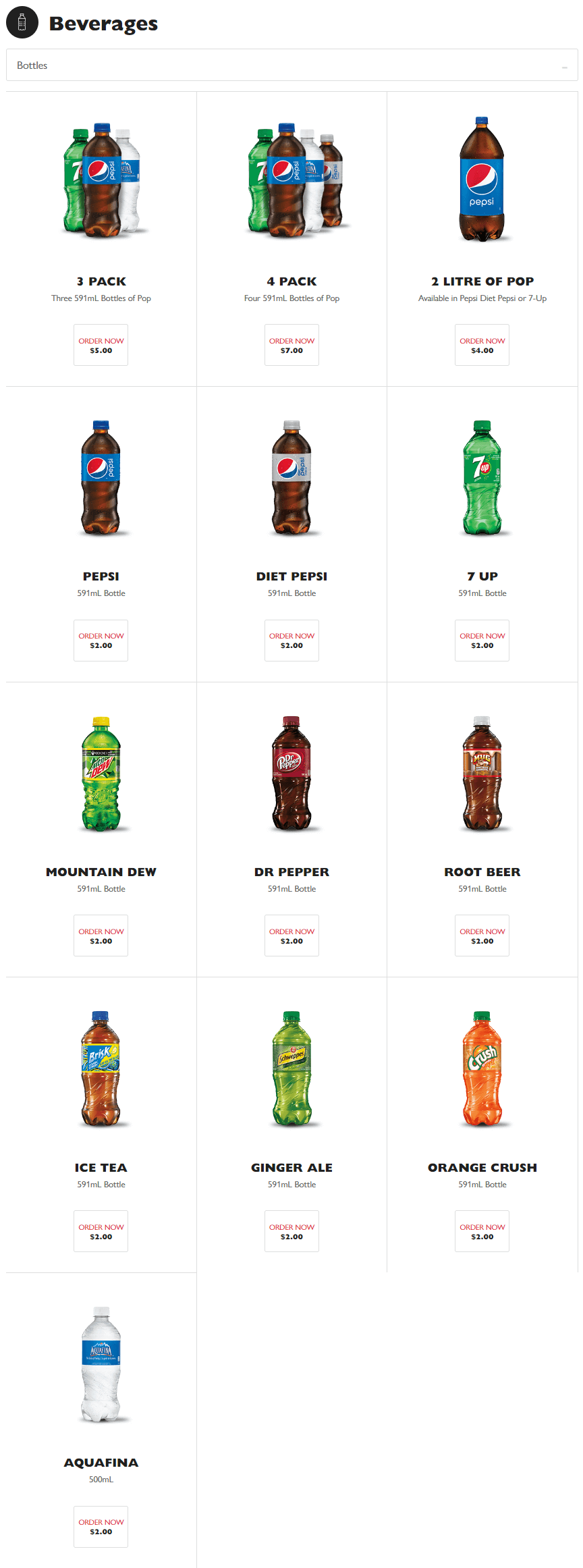 Gino’s Pizza Beverages Prices