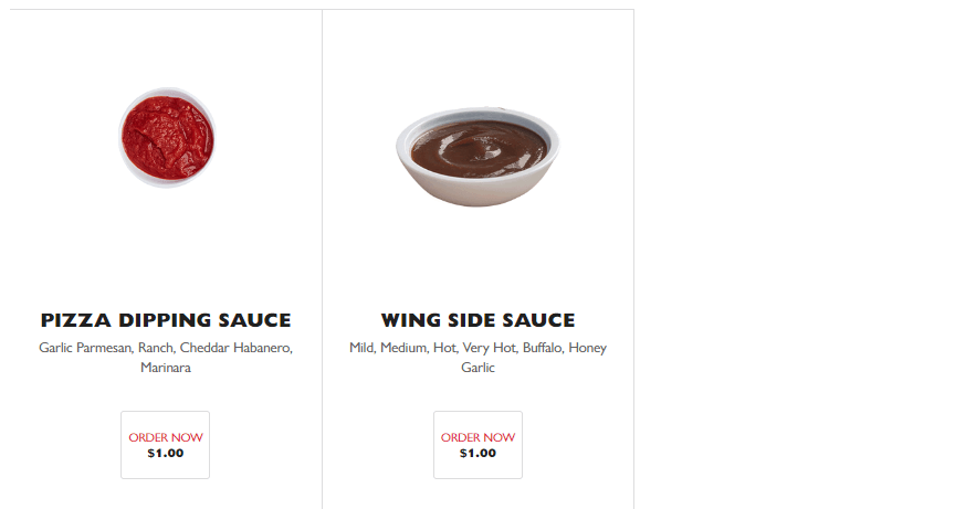 Gino’s Pizza Dips and Sauces Prices
