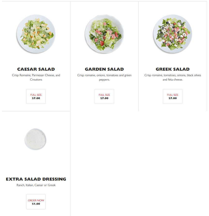 Gino’s Pizza Salads Prices