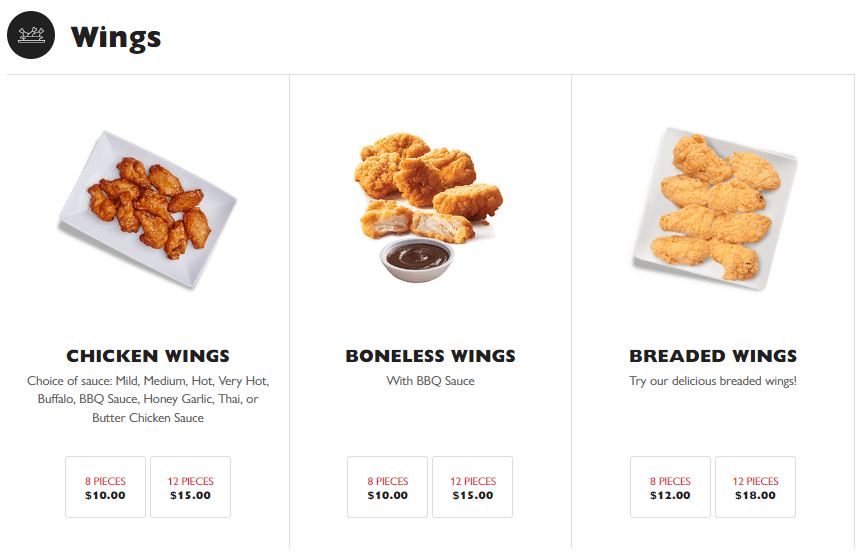 Gino’s Pizza Wings Prices
