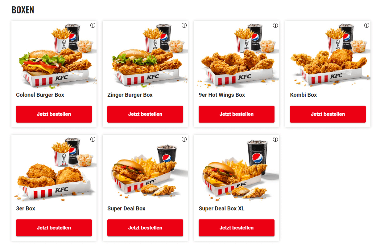 KFC Boxen Menu