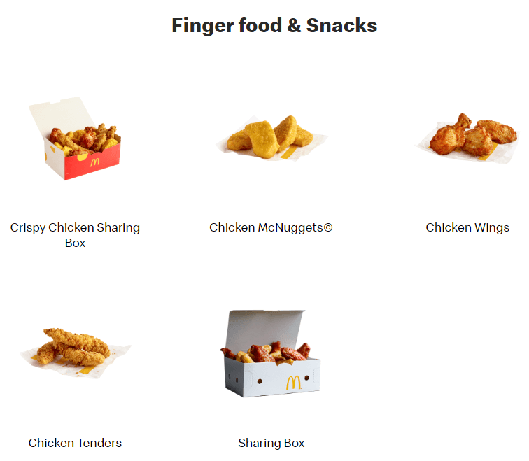 McDonald's Finger food & Snacks Menu Belgie