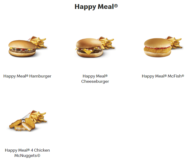 McDonald's Happy Meal Menu Belgie