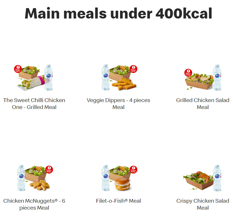 McDonald's Main meals under 400kcal UK