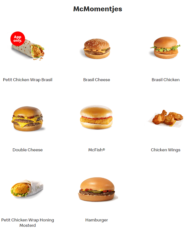 McDonald's McMomentjes Menu Belgie