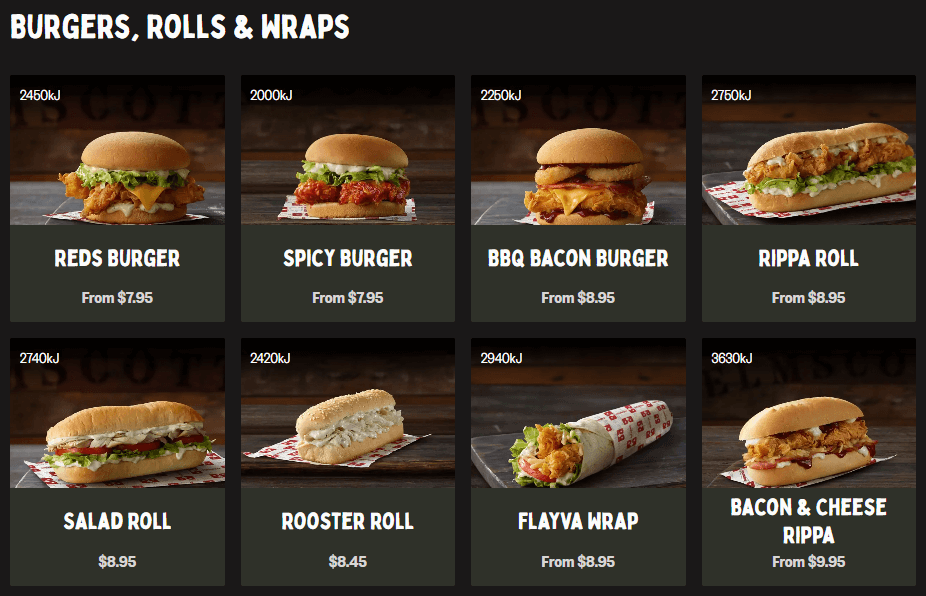Red Rooster Burgers, Rolls & Wraps Prices