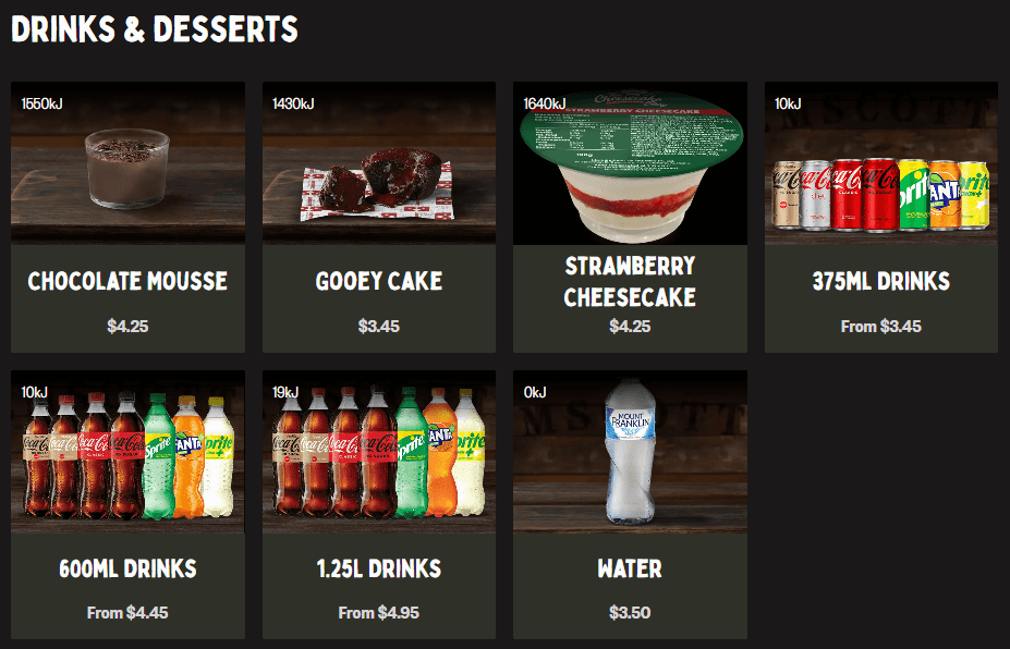 Red Rooster Drinks & Desserts Prices