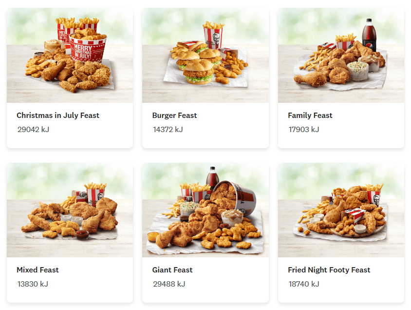 kfc shared meals prices