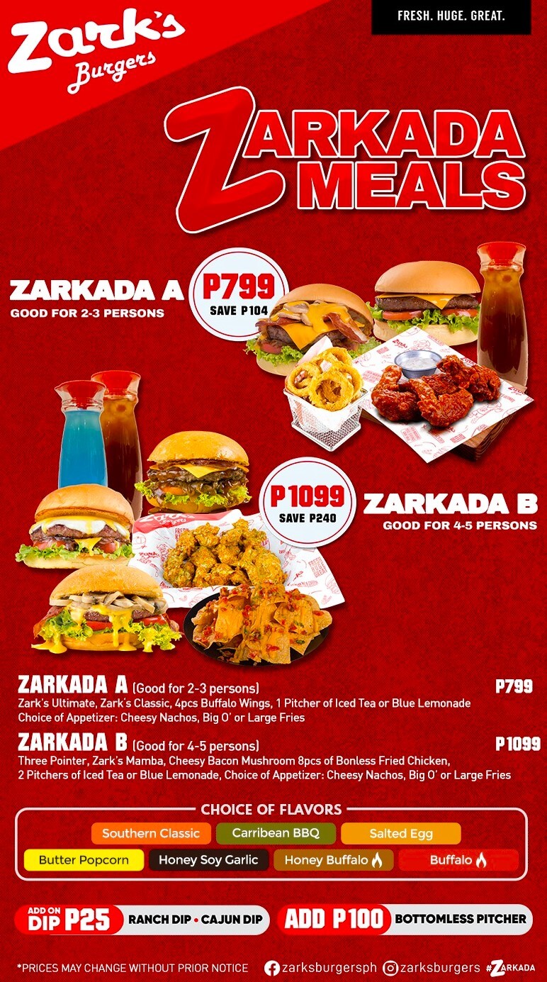 Zark's Burgers Zarkada Meals Menu