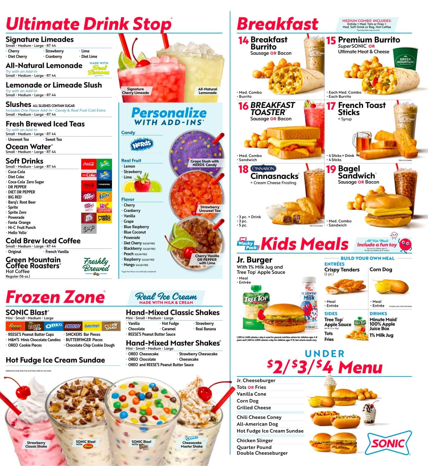 Sonic Restaurant menu 2023